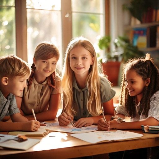 Image of four school children walking to school